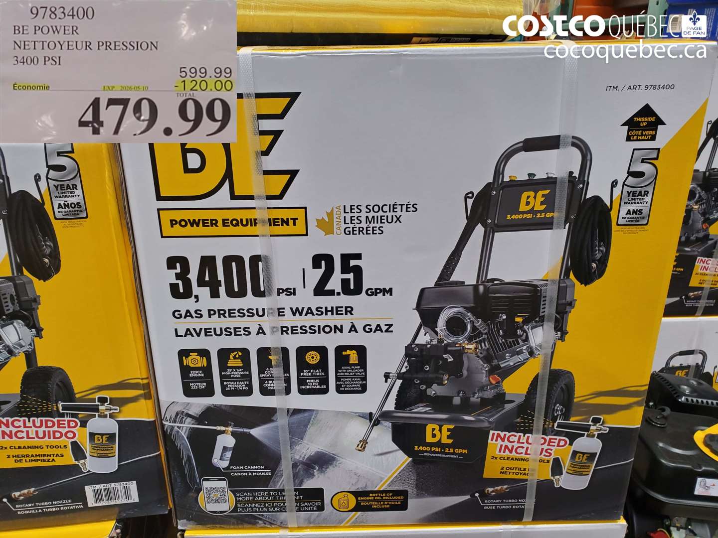 9783400 BE POWER NETTOYEUR PRESSION 3400 PSI ($120.00 INSTANT SAVINGS EXPIRES ON 2026-05-10) $479.99