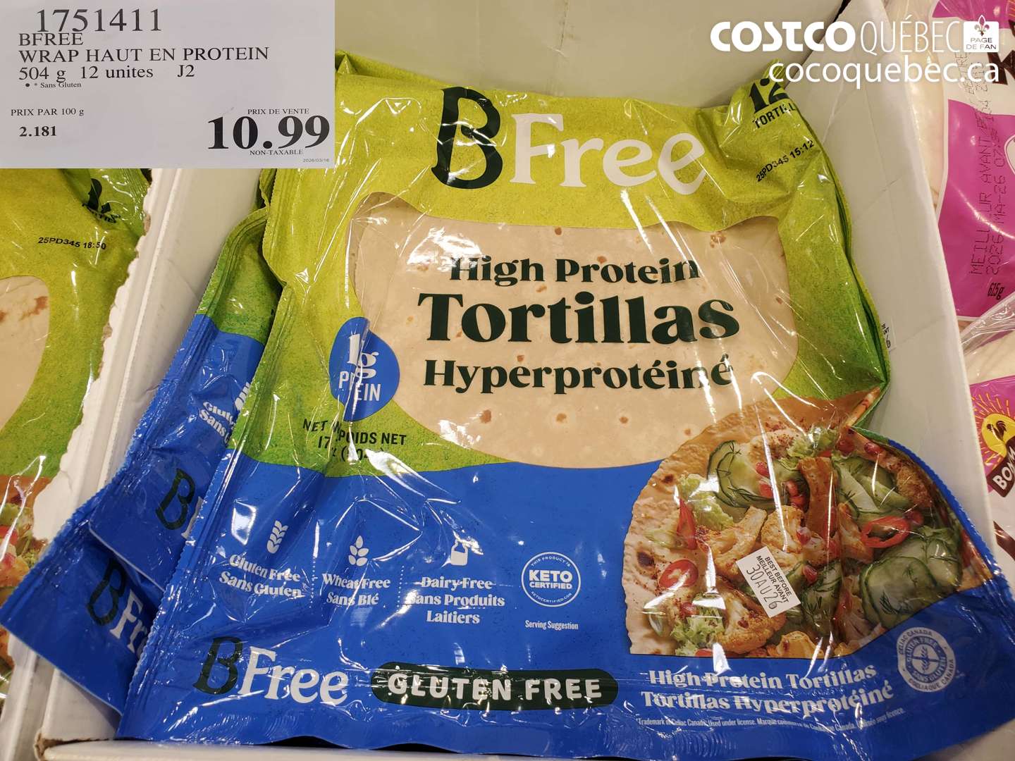 1751411 BFREE WRAP HAUT EN PROTEIN 504 G 12 UNITES $10.99