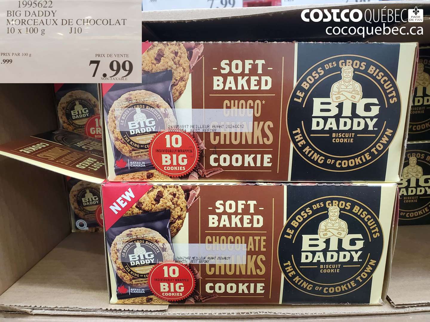 1995622 BIG DADDY MORCEAUX DE CHOCOLAT 10 X 100 G $7.99