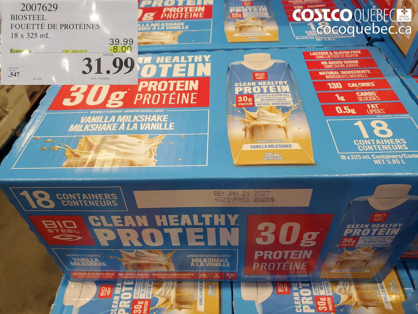 2007629 BIOSTEEL FOUETTÉ DE PROTÉINES 18 X 325 ML ($8.00 INSTANT SAVINGS EXPIRES ON 2026-05-10) $31.99