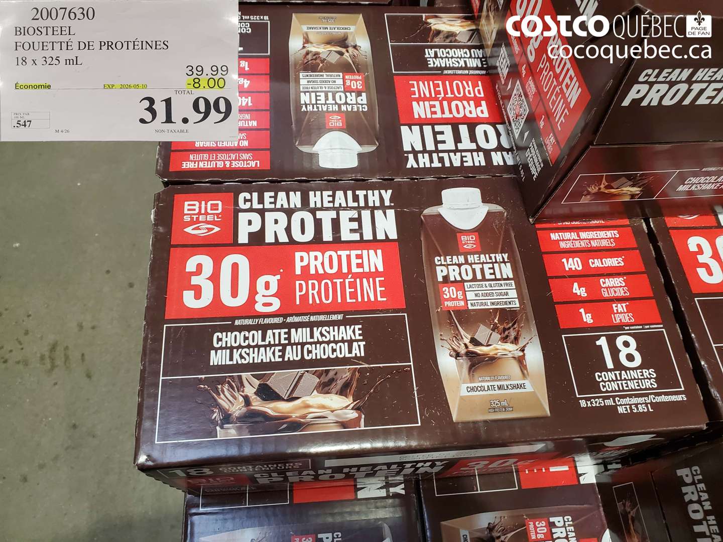 2007630 BIOSTEEL FOUETTÉ DE PROTÉINES 18 X 325 ML ($8.00 INSTANT SAVINGS EXPIRES ON 2026-05-10) $31.99