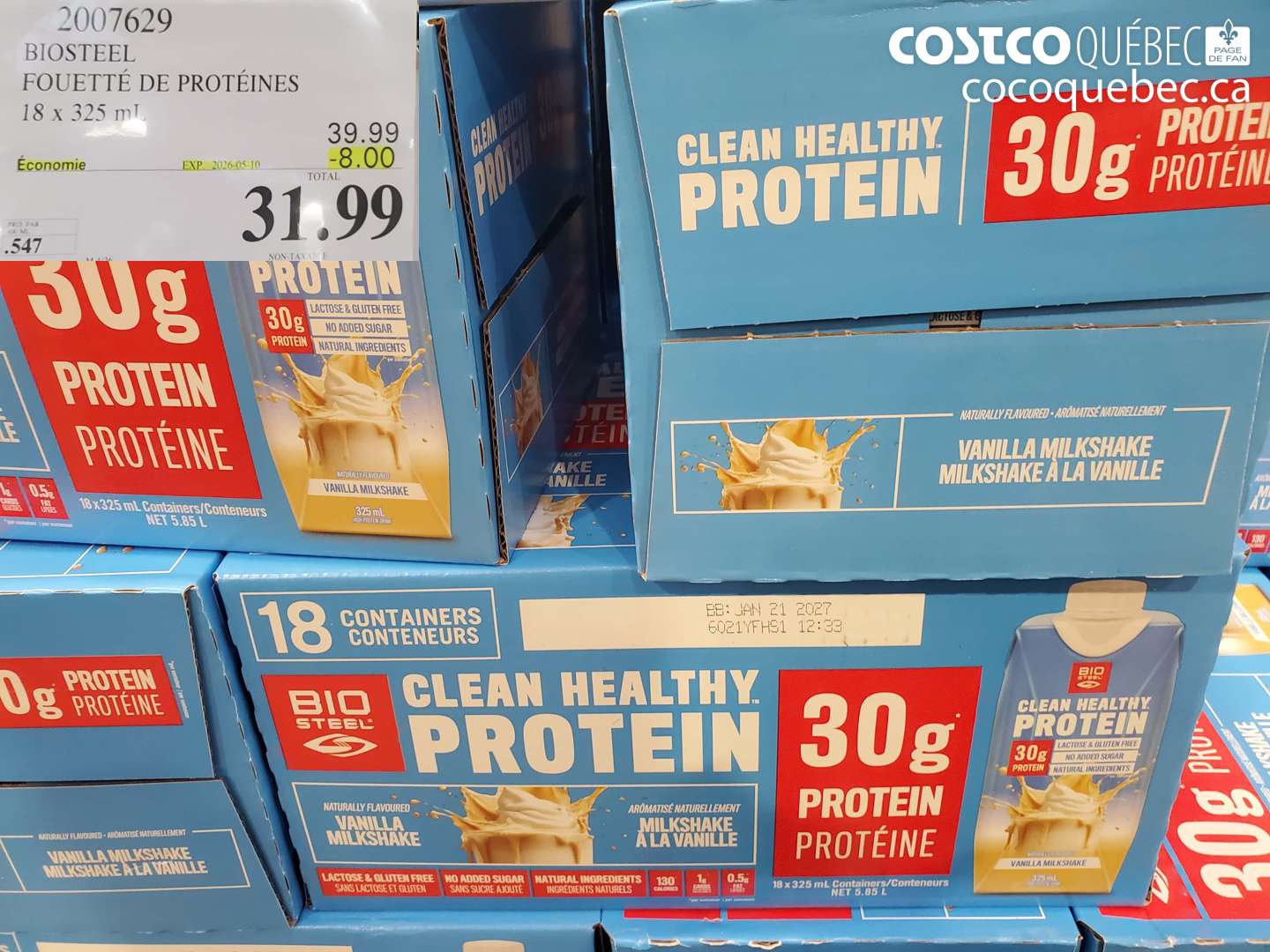 2007629 BIOSTEEL FOUETTE DE PROTEINES 18 X 325 ML ($8.00 INSTANT SAVINGS EXPIRES ON 2026-05-10) $31.99