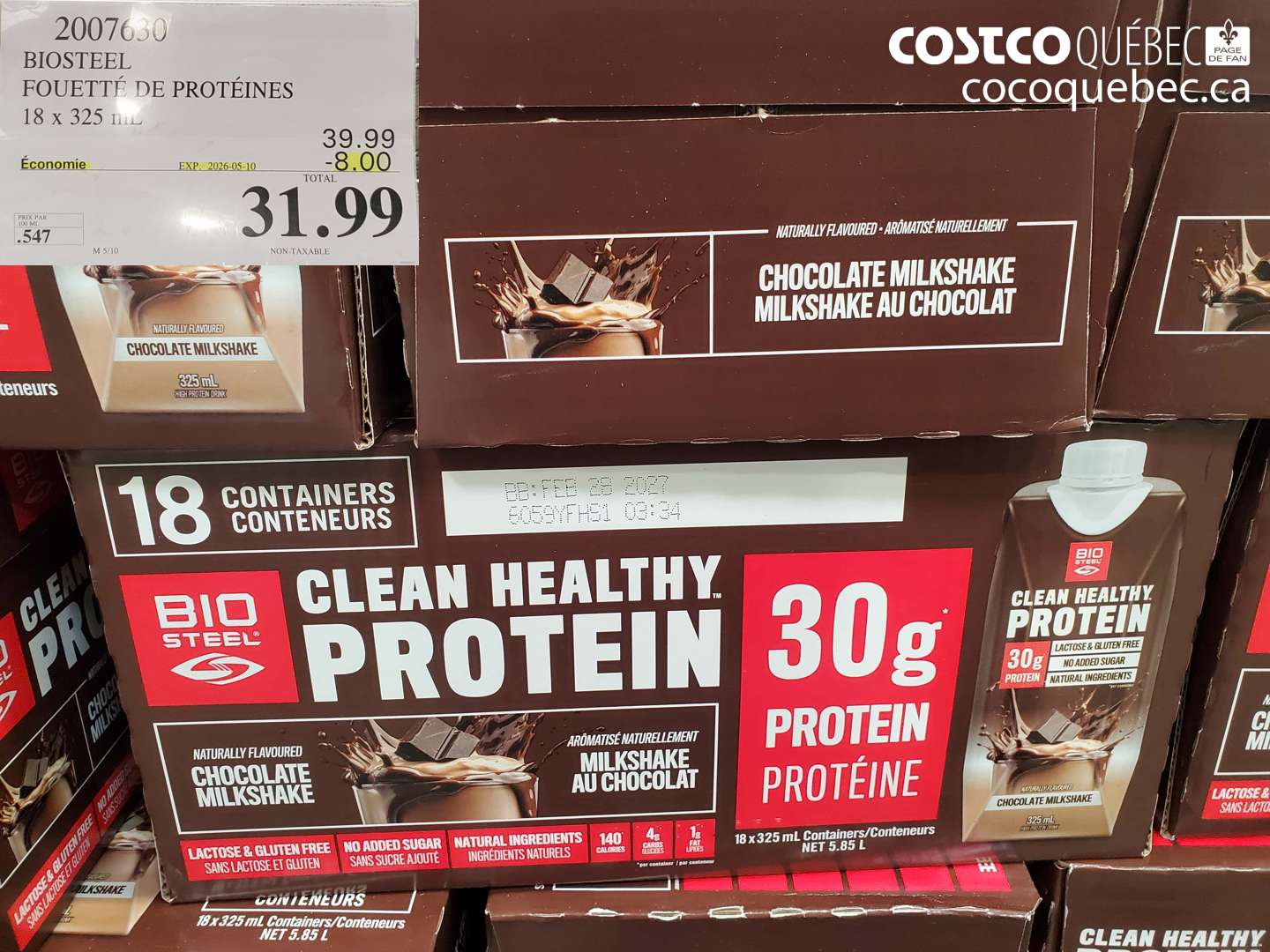 2007630 BIOSTEEL FOUETTÉ DE PROTEINES 18 X 325 ML ($8.00 INSTANT SAVINGS EXPIRES ON 2026-05-10) $31.99