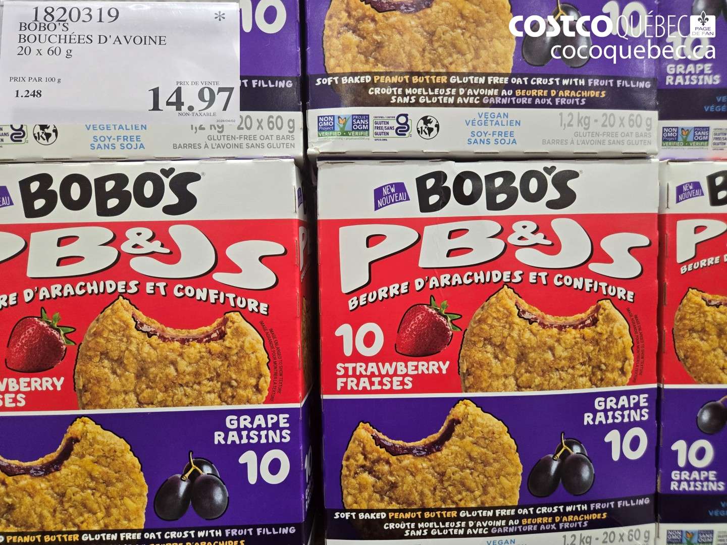 1820319 BOBO'S BOUCHÉES D'AVOINE 20 X 60 G $14.97