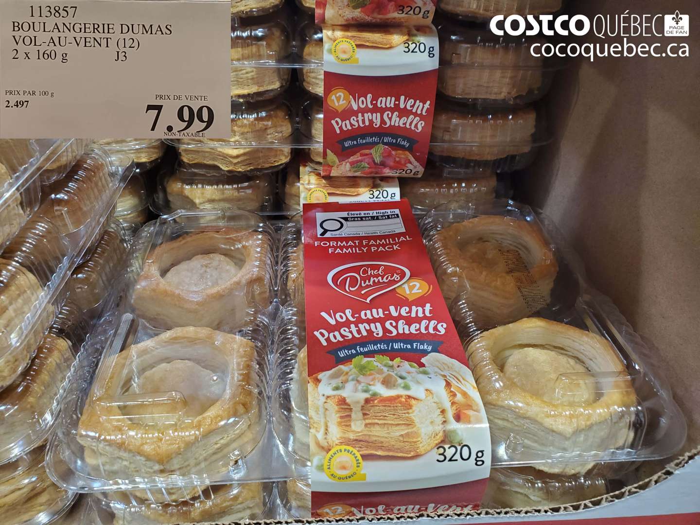 113857 BOULANGERIE DUMAS VOL-AU-VENT (12) 2 X 160 G $7.99