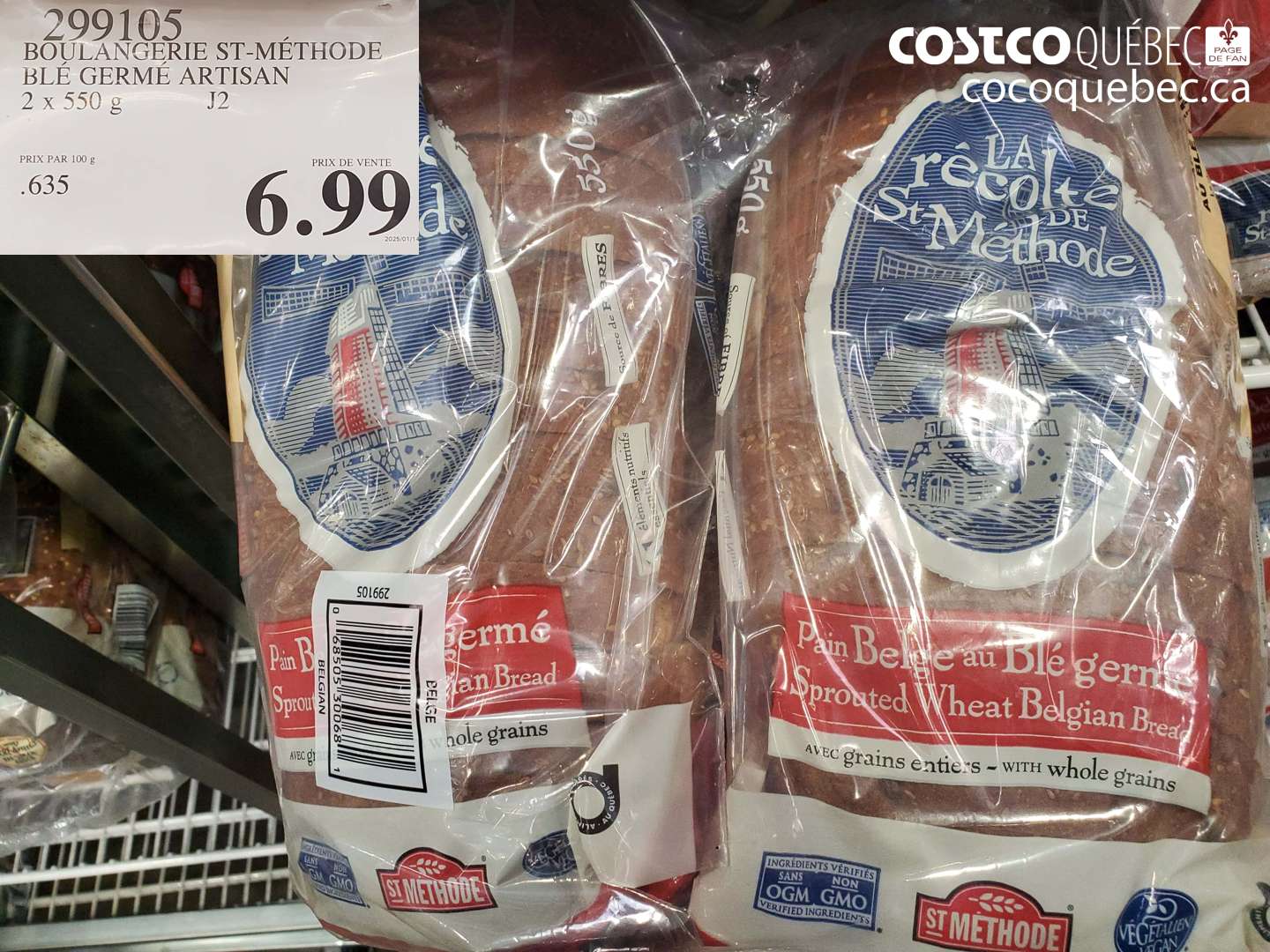 299105 BOULANGERIE ST-METHODE BLE GERME ARTISAN 2 X 550 G $6.00