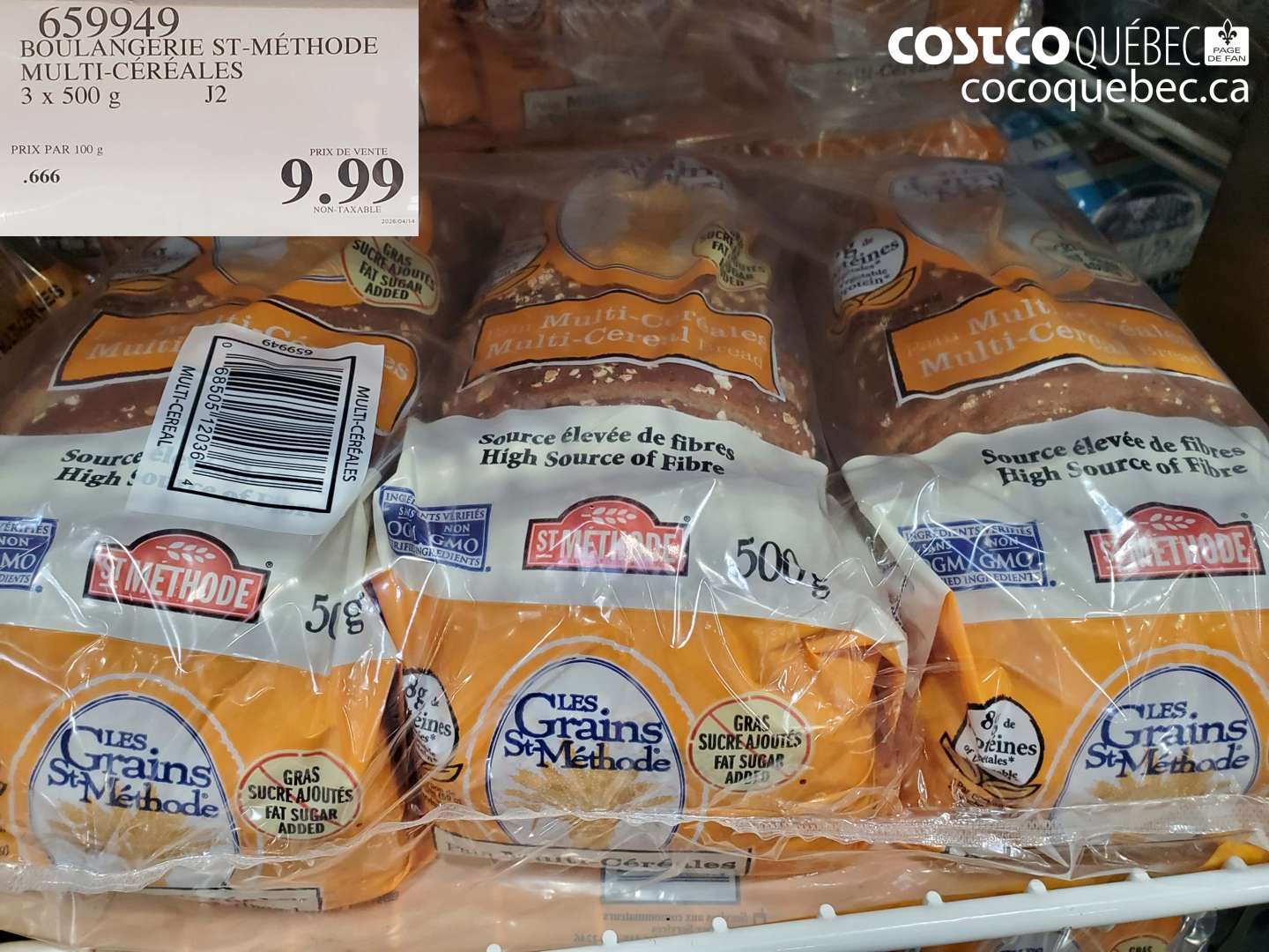 659949 BOULANGERIE ST-MÉTHODE MULTI-CÉRÉALES 3 X 500 G $9.99