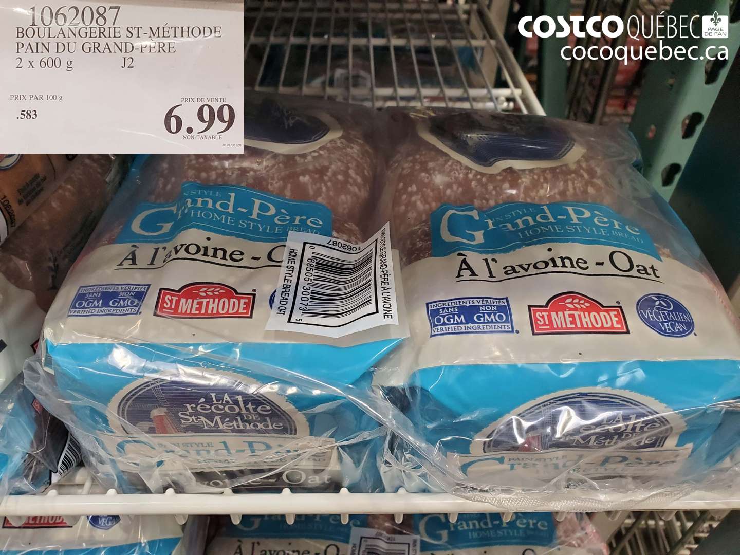 1062087 BOULANGERIE ST-METHODE PAIN DU GRAND-PERE 2 X 600 G $6.99