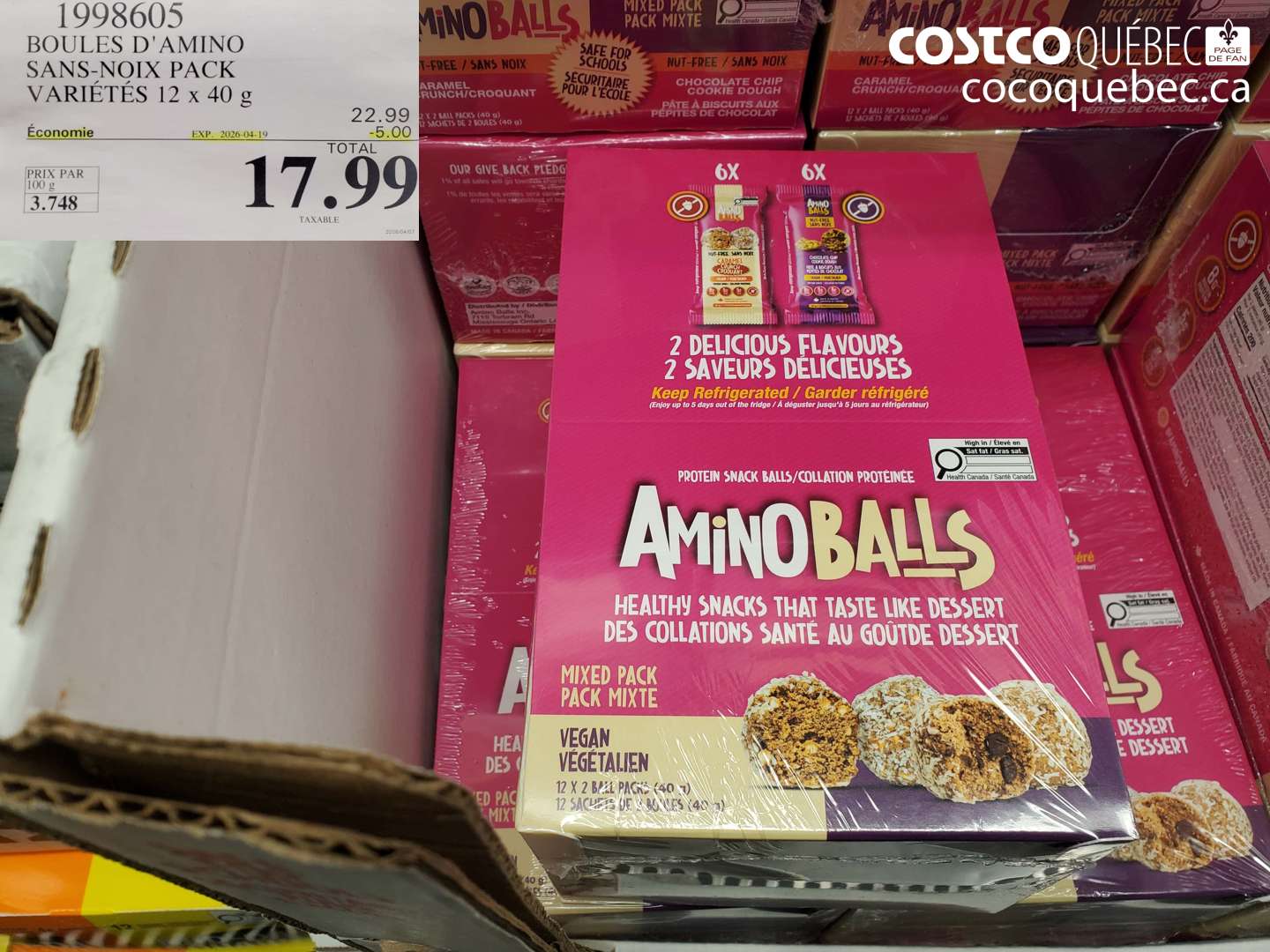 1998605 BOULES D'AMINO SANS-NOIX PACK VARIÉTÉS 12 X 40 G ($5.00 INSTANT SAVINGS EXPIRES ON 2026-04-19) $17.99