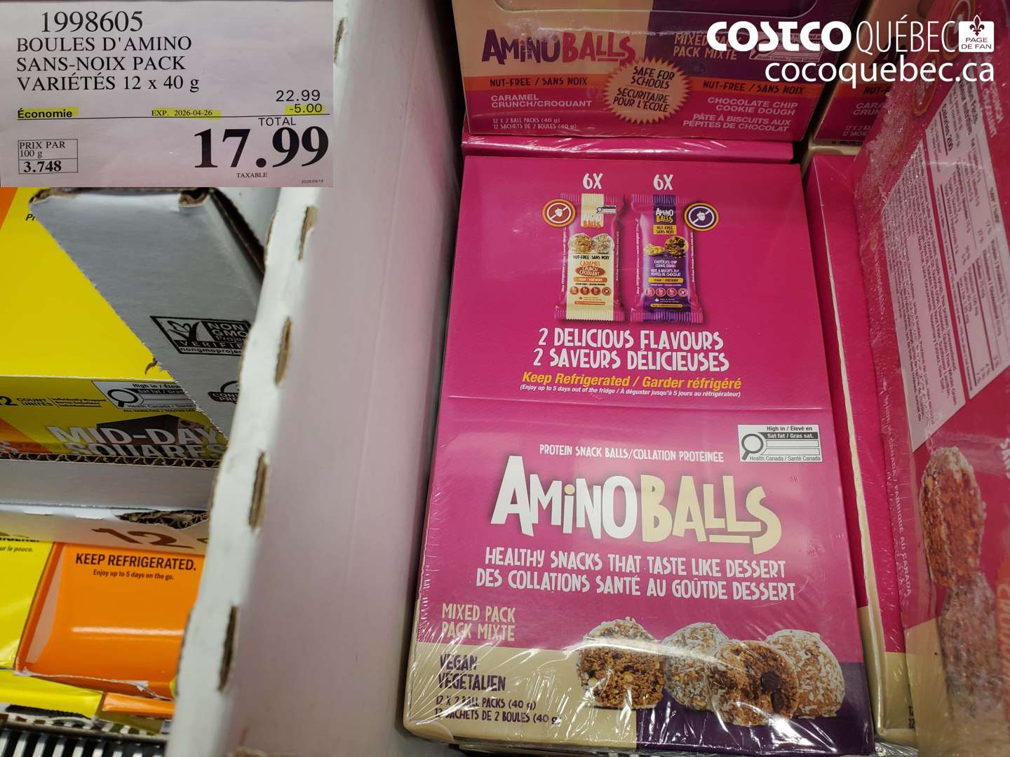 1998605 BOULES D'AMINO SANS-NOIX PACK VARIÉTES 12 X 40 G ($5.00 INSTANT SAVINGS EXPIRES ON 2026-04-26) $17.99