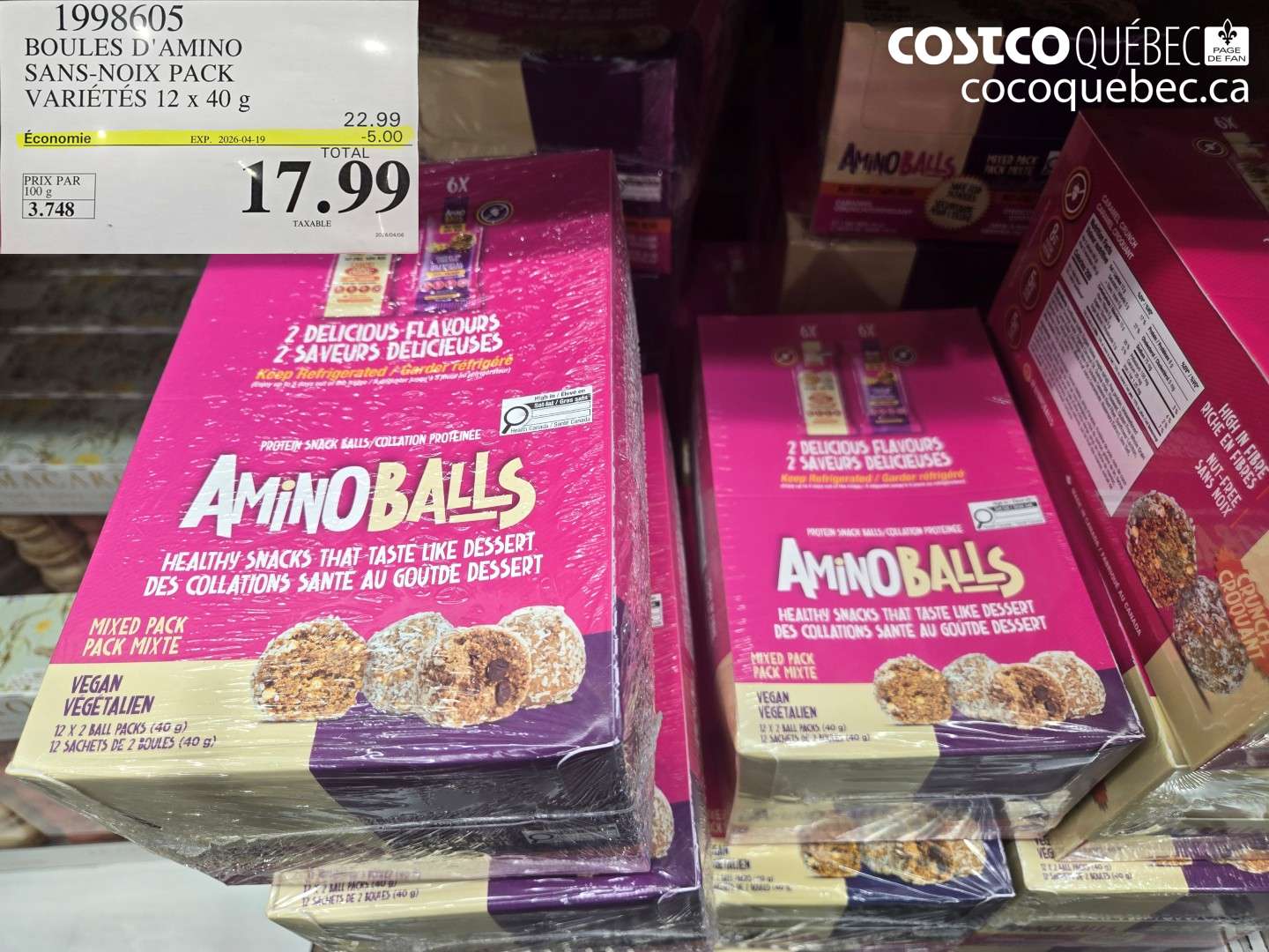 1998605 BOULES D'AMINO SANS-NOIX PACK VARIÉTÉS 12 X 40 G ($5.00 INSTANT SAVINGS EXPIRES ON 2026-04-19) $17.99