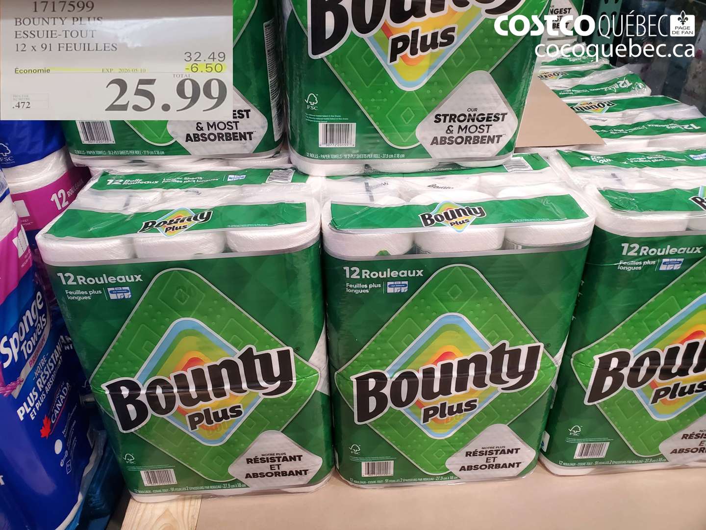1717599 BOUNTY PLUS ESSUIE-TOUT 12 X 91 FEUILLES ($6.50 INSTANT SAVINGS EXPIRES ON 2026-05-10) $25.99