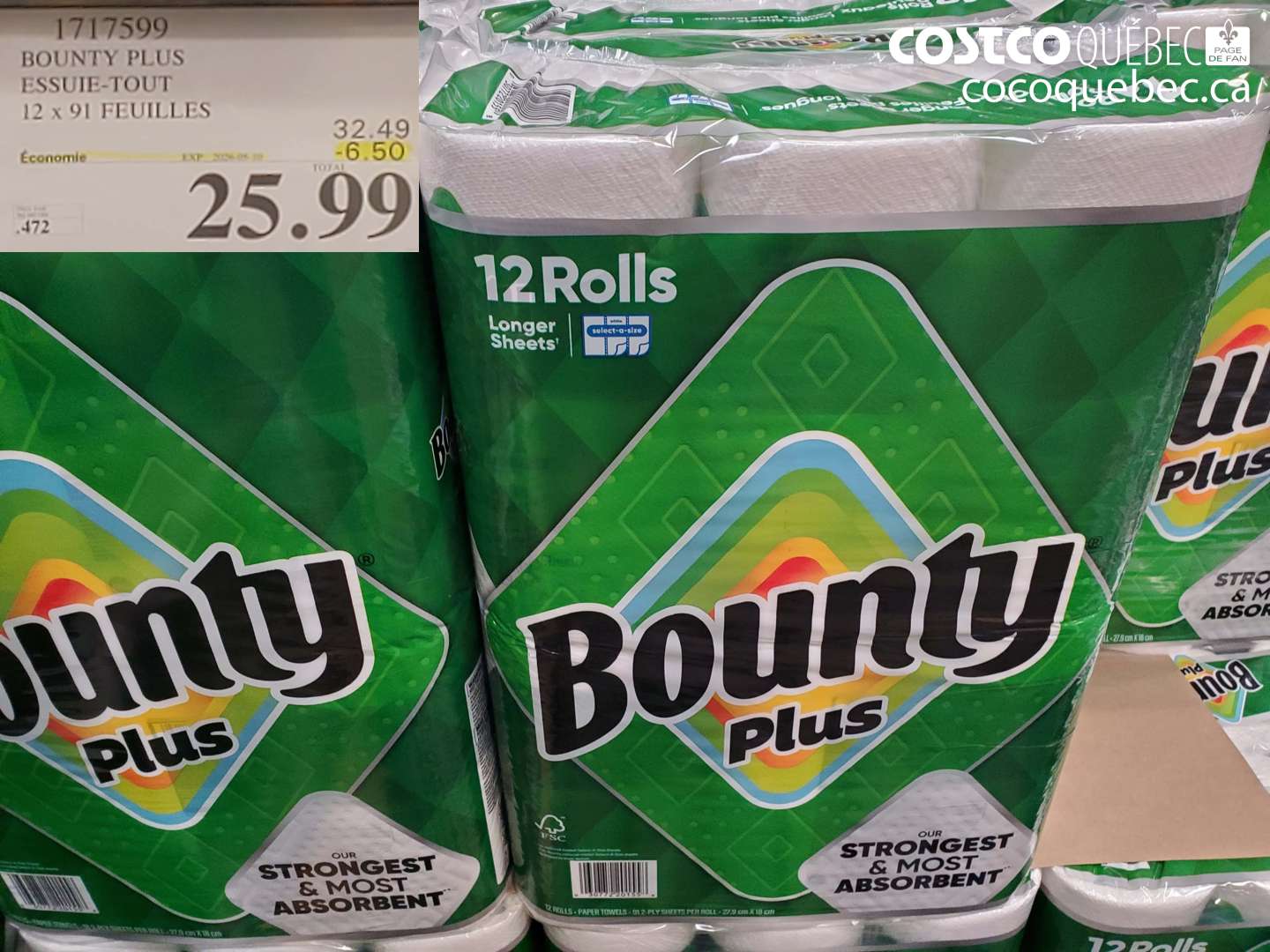 1717599 BOUNTY PLUS ESSUIE-TOUT 12 X 91 FEUILLES ($6.50 INSTANT SAVINGS EXPIRES ON 2026-05-10) $25.99