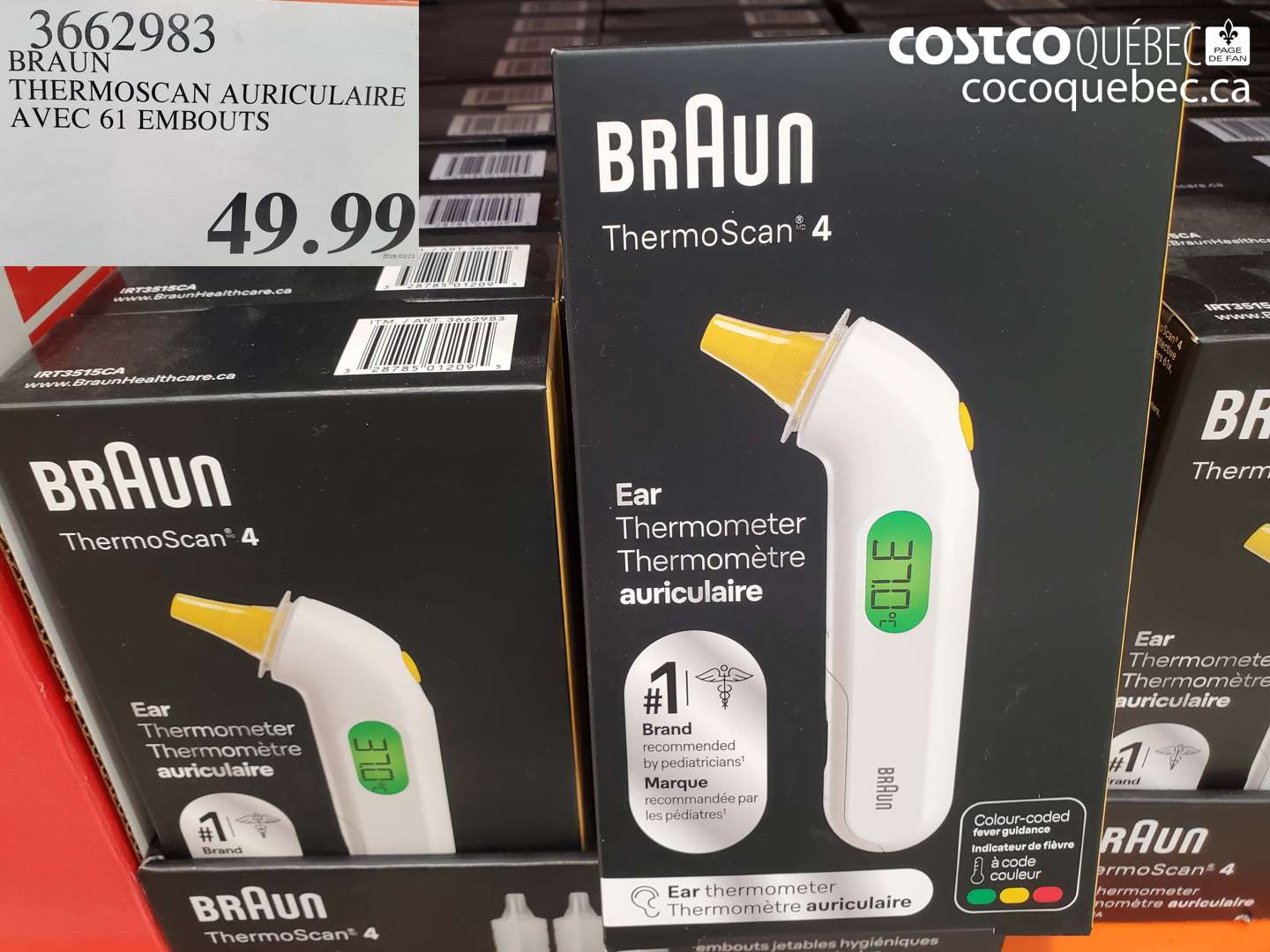 3662983 BRAUN THERMOSCAN AURICULAIRE AVEC 61 EMBOOTS $49.99