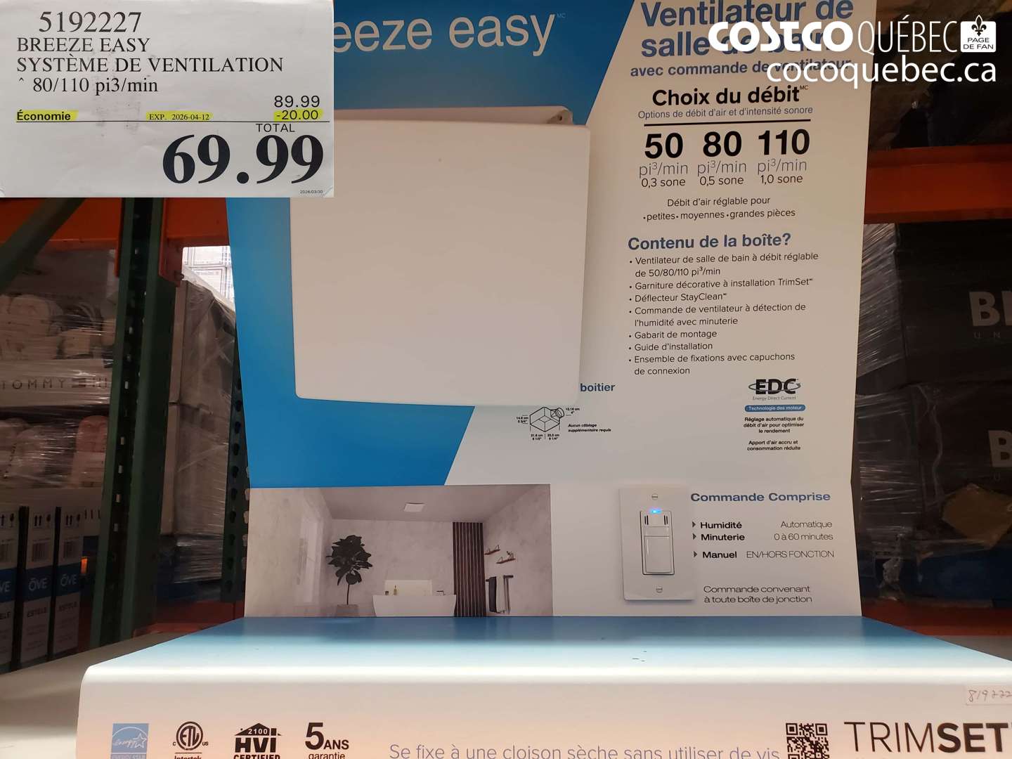 5192227 BREEZE EASY SYSTÈME DE VENTILATION 80/110 PI3/MIN ($20.00 INSTANT SAVINGS EXPIRES ON 2026-04-12) $69.99