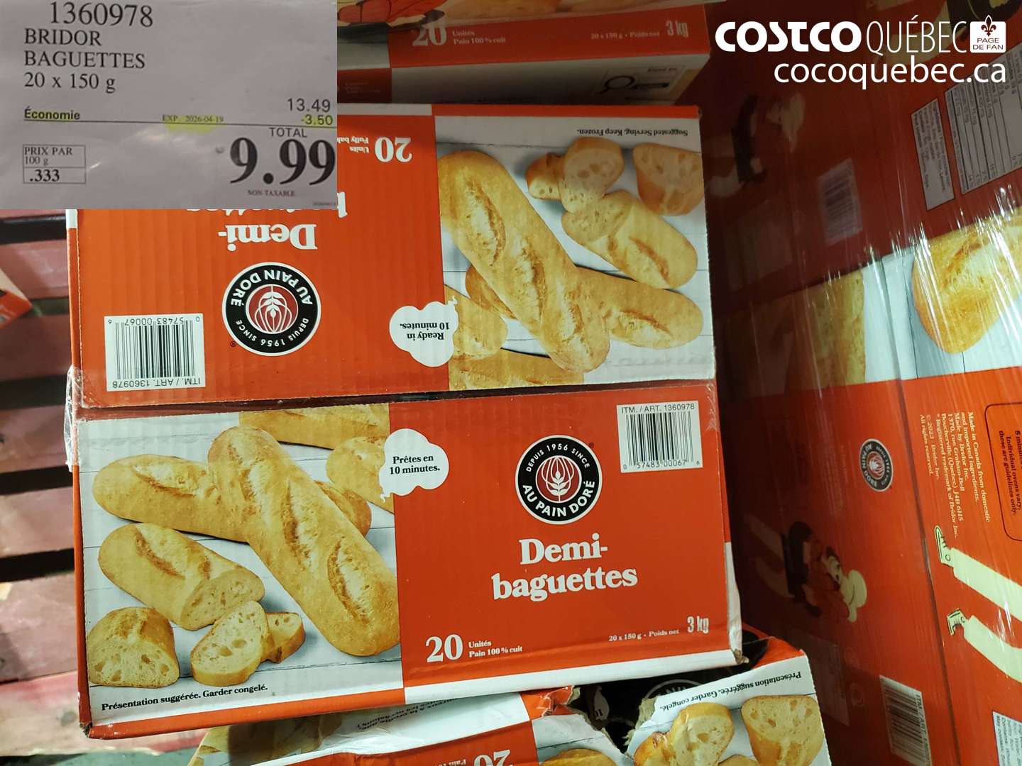 1360978 BRIDOR BAGUETTES 20 X 150 G ($3.50 INSTANT SAVINGS EXPIRES ON 2026-04-19) $9.99