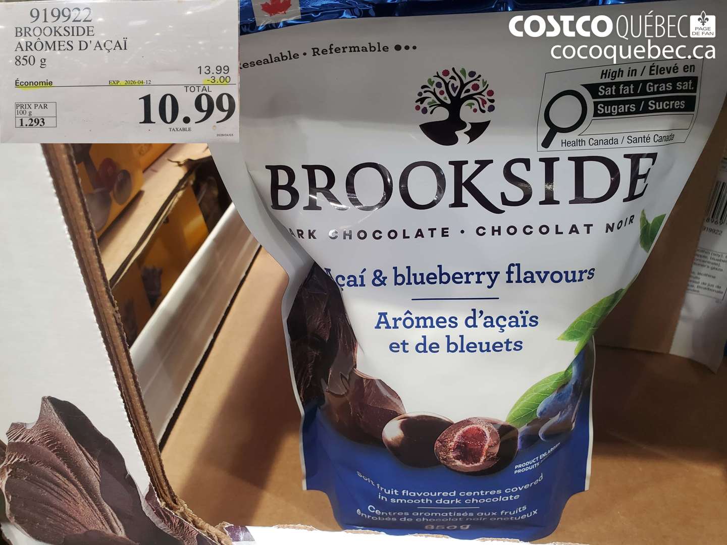 919922 BROOKSIDE AROMES D'ACAI 850 G ($3.00 INSTANT SAVINGS EXPIRES ON 2026-04-12) $10.99