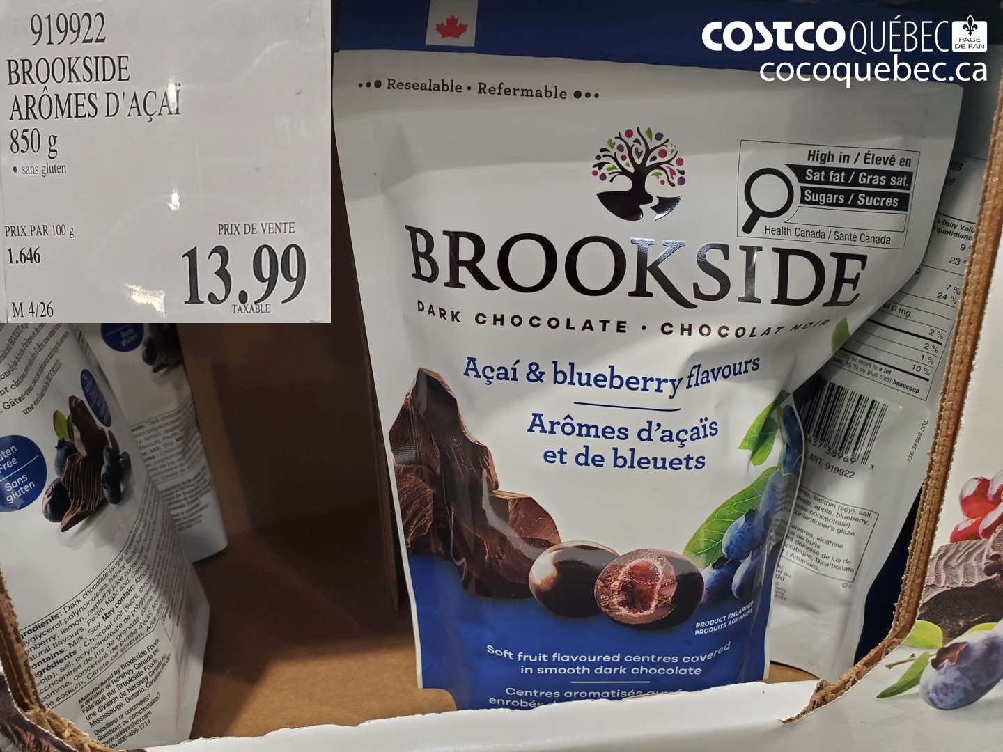 919922 BROOKSIDE AROMES D'AÇAI 850 G $13.99