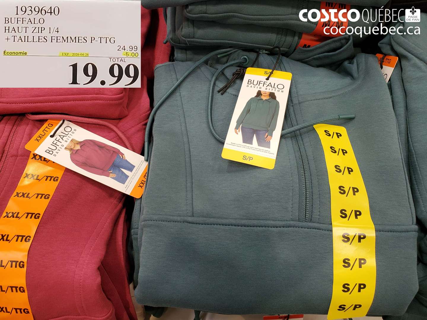 1939640 BUFFALO HAUT ZIP 1/4 + TAILLES FEMMES P-TTG ($5.00 INSTANT SAVINGS EXPIRES ON 2026-04-26) $19.99