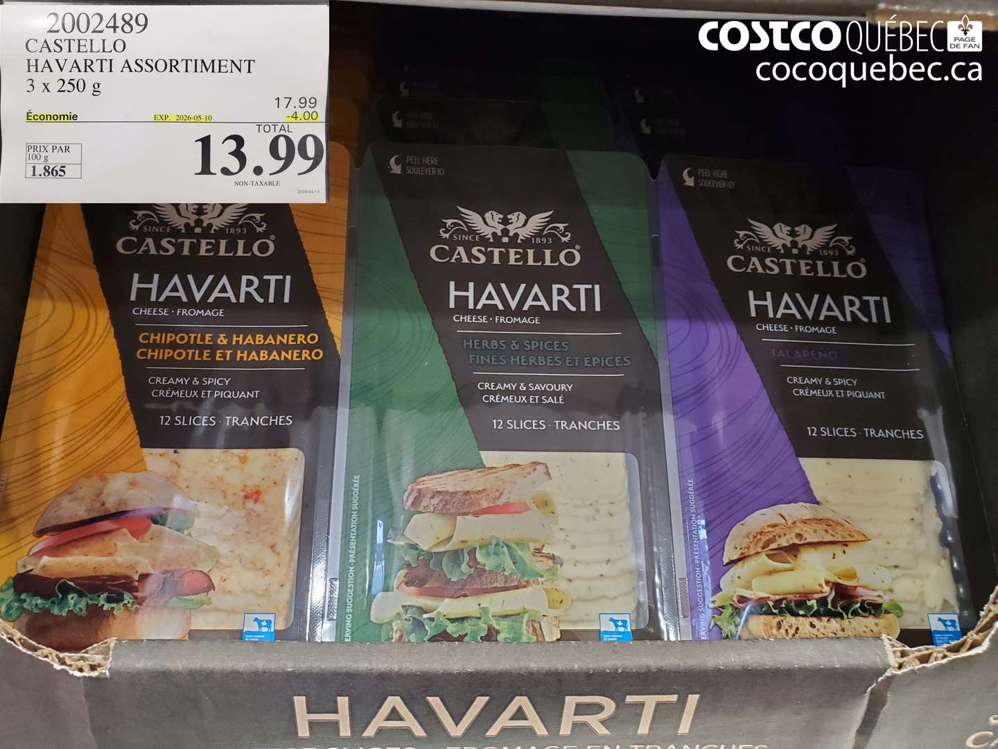 2002489 CASTELLO HAVARTI ASSORTIMENT 3 X 250 G ($4.00 INSTANT SAVINGS EXPIRES ON 2026-05-10) $13.99