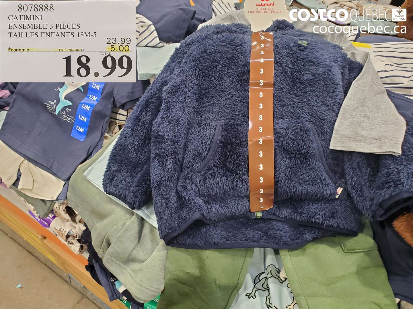 8078888 CATIMINI ENSEMBLE 3 PIECES TAILLES ENFANTS 18M-5 ($5.00 INSTANT SAVINGS EXPIRES ON 2026-04-18) $18.99