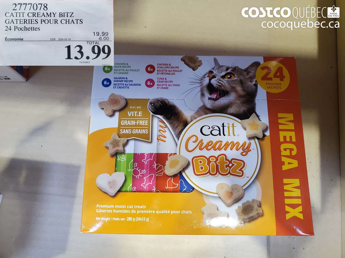 2777078 CATIT CREAMY BITZ GATERIES POUR CHATS 24 POCHETTES ($6.00 INSTANT SAVINGS EXPIRES ON 2026-05-10) $13.99