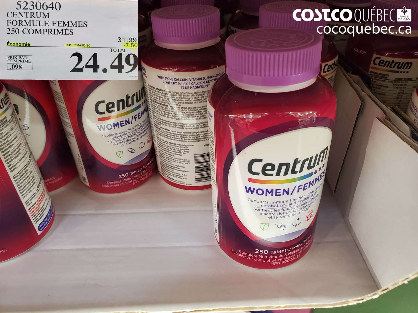 5230640 CENTRUM FORMULE FEMMES 250 COMPRIMÉS ($7.50 INSTANT SAVINGS EXPIRES ON 2026-05-10) $24.49