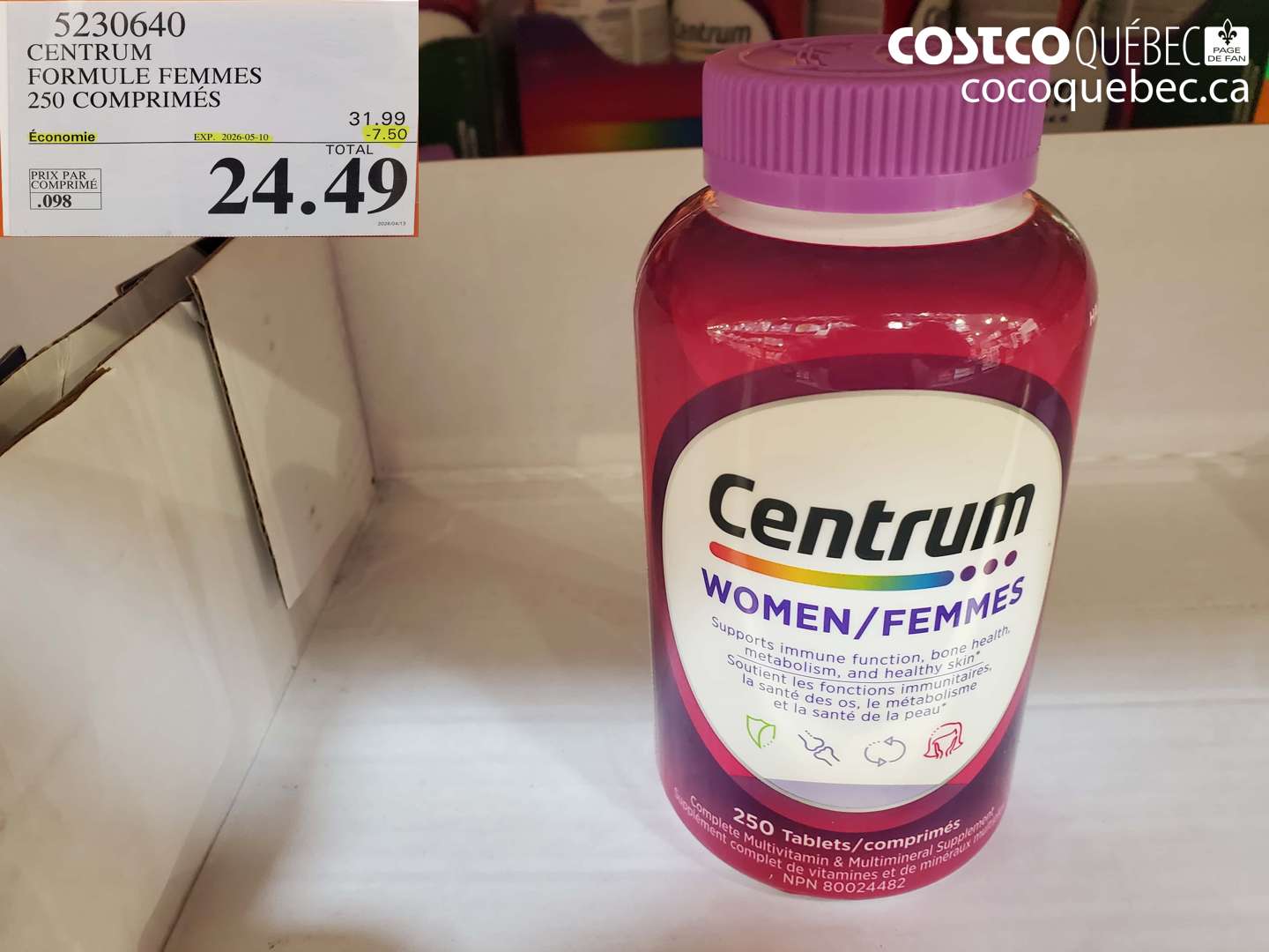 5230640 CENTRUM FORMULE FEMMES 250 COMPRIMÉS ($7.50 INSTANT SAVINGS EXPIRES ON 2026-05-10) $24.49
