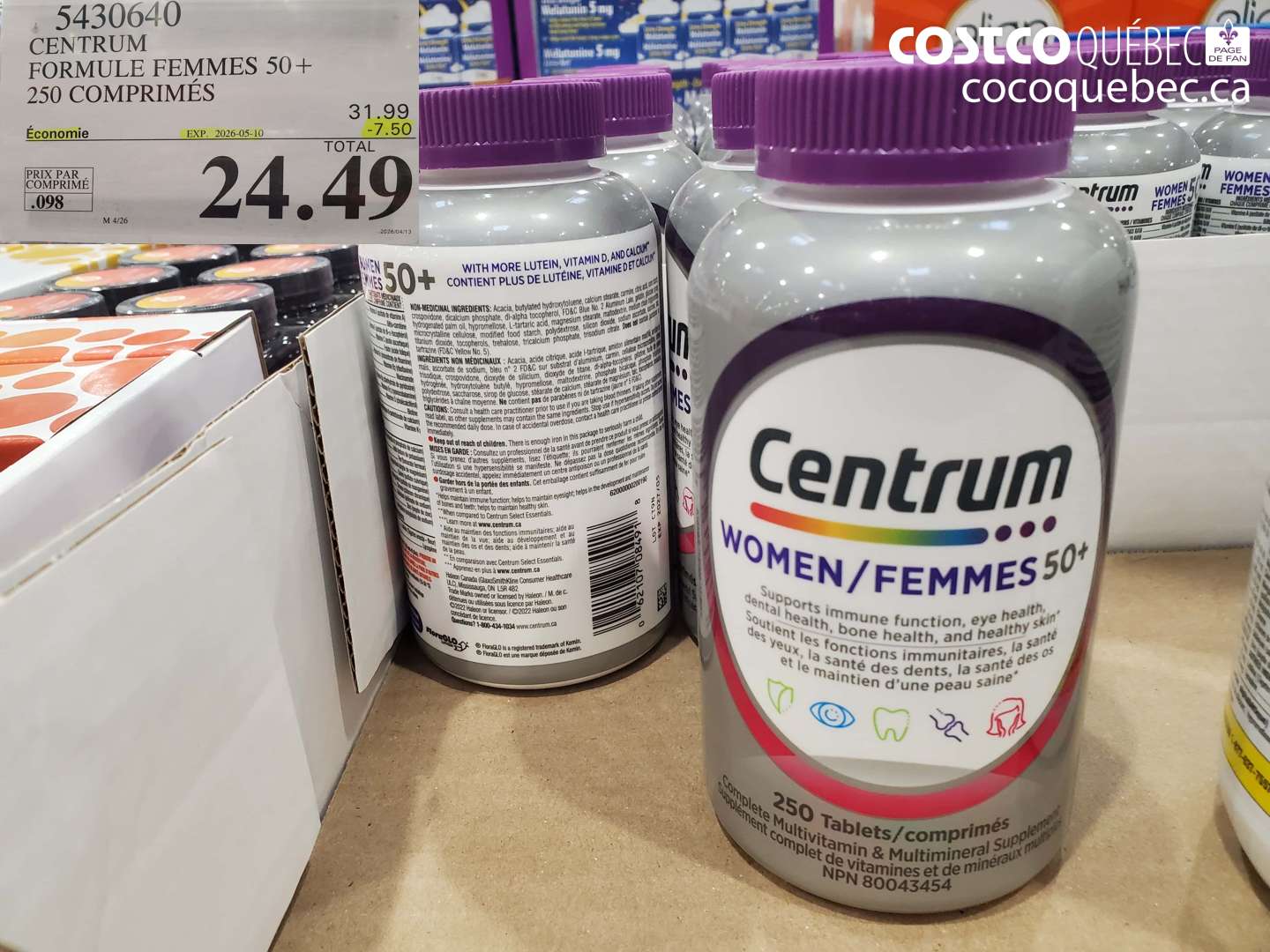 5430640 CENTRUM FORMULE FEMMES 50+ 250 COMPRIMÉS ($7.50 INSTANT SAVINGS EXPIRES ON 2026-05-10) $24.49