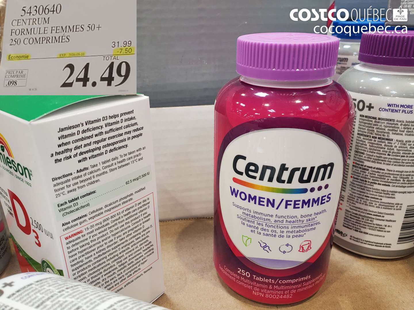 5430640 CENTRUM FORMULE FEMMES 50+ 250 COMPRIMÉS ($7.50 INSTANT SAVINGS EXPIRES ON 2026-05-10) $24.49