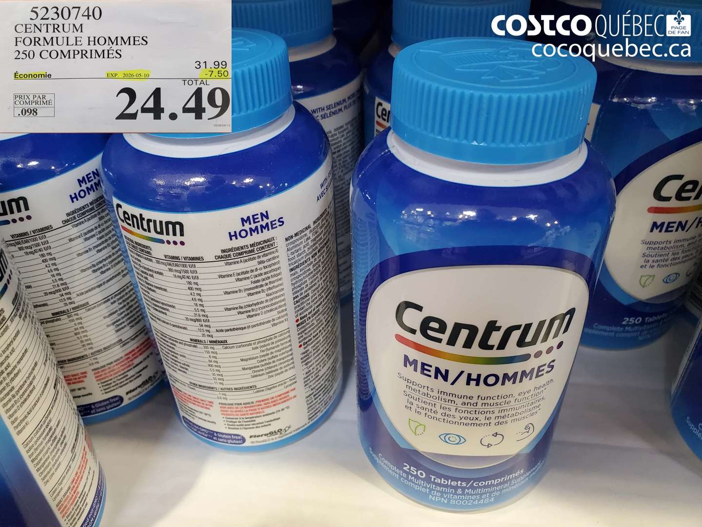 5230740 CENTRUM FORMULE HOMMES 250 COMPRIMÉS ($7.50 INSTANT SAVINGS EXPIRES ON 2026-05-10) $24.49