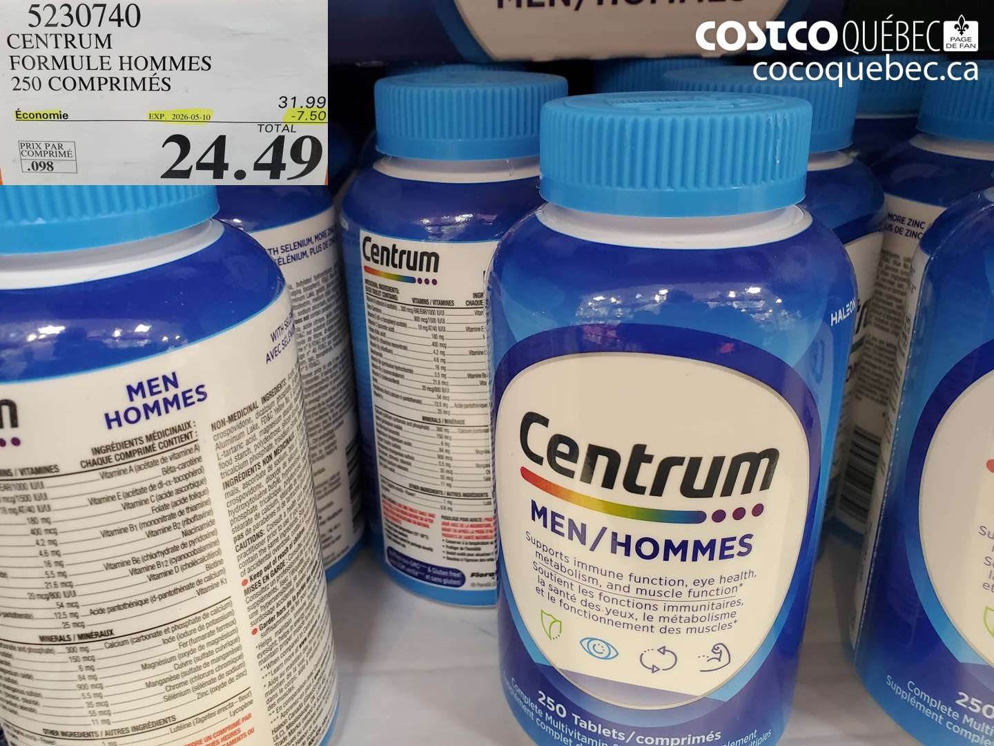 5230740 CENTRUM FORMULE HOMMES 250 COMPRIMÉS ($7.50 INSTANT SAVINGS EXPIRES ON 2026-05-10) $24.49