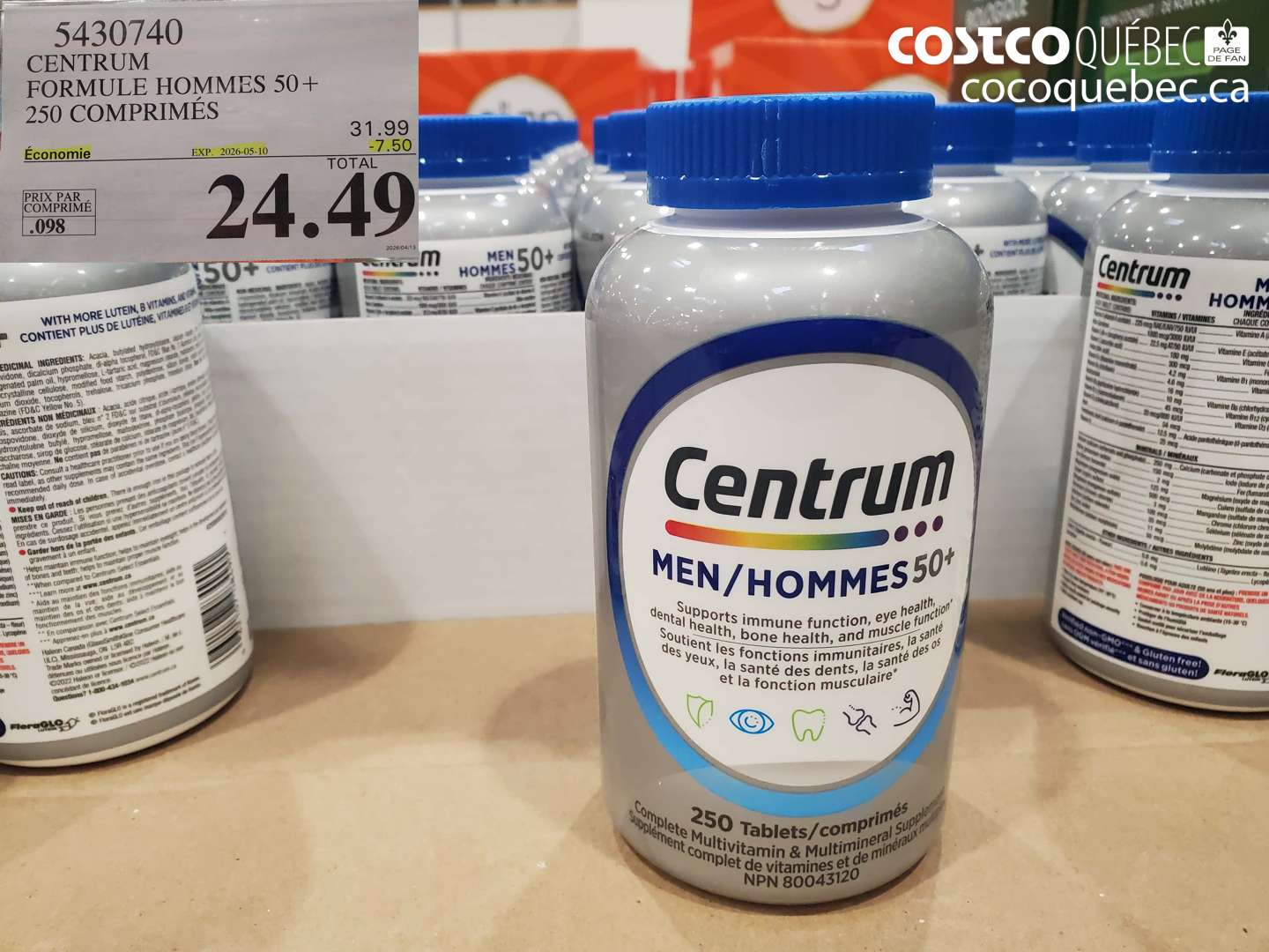 5430740 CENTRUM FORMULE HOMMES 50+ 250 COMPRIMÉS ($7.50 INSTANT SAVINGS EXPIRES ON 2026-05-10) $24.49