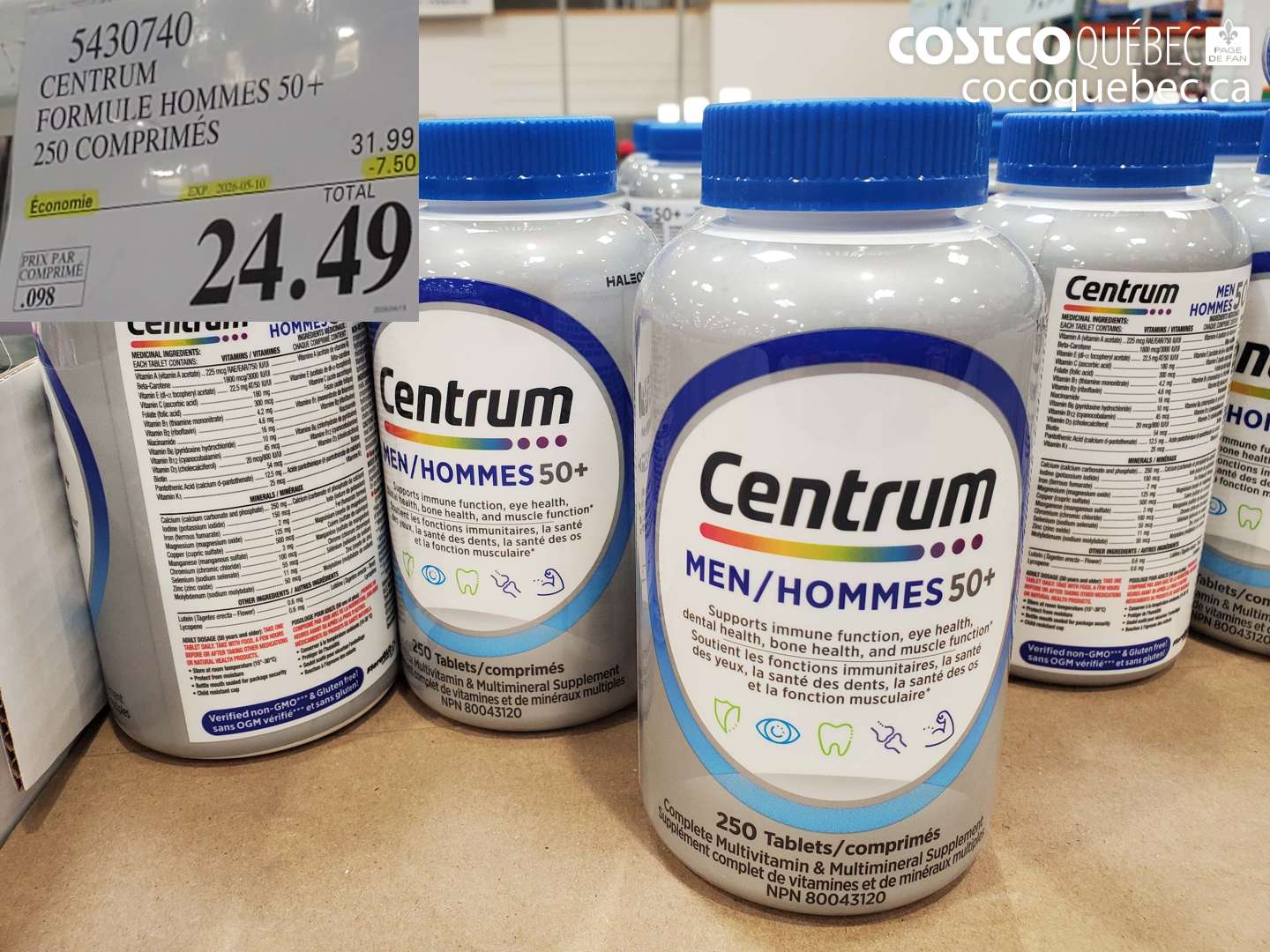 5430740 CENTRUM FORMULE HOMMES 50+ 250 COMPRIMES ($7.50 INSTANT SAVINGS EXPIRES ON 2025-05-10) $24.49