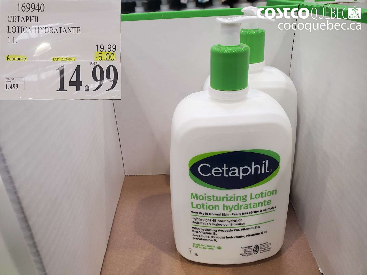 169940 CETAPHIL LOTION HYDRATANTE 1 L ($5.00 INSTANT SAVINGS EXPIRES ON 2026-04-12) $14.99