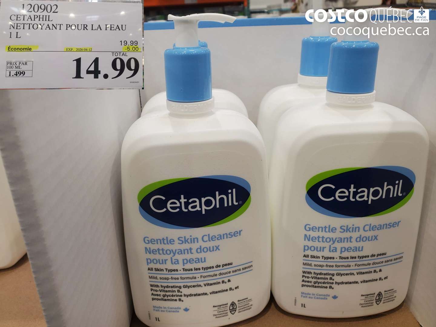 120902 CETAPHIL NETTOYANT POUR LA PEAU 1 L ($5.00 INSTANT SAVINGS EXPIRES ON 2026-04-12) $14.99