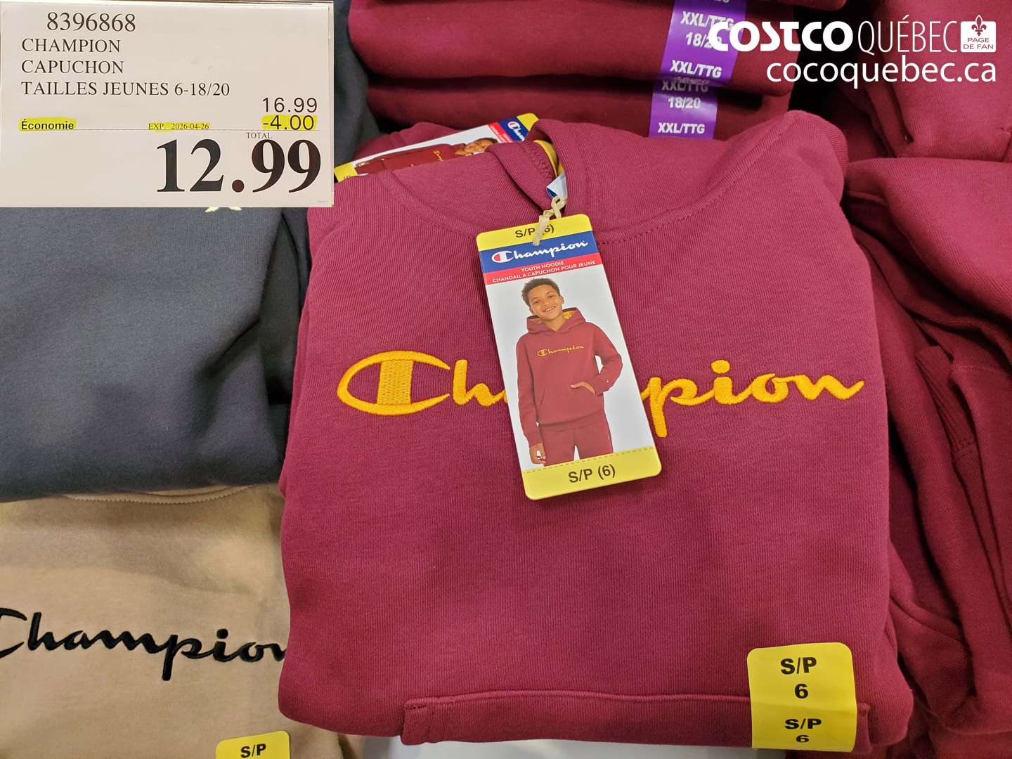 8396868 CHAMPION CAPUCHON TAILLES JEUNES 6-18/20 ($4.00 INSTANT SAVINGS EXPIRES ON 2026-04-26) $12.99