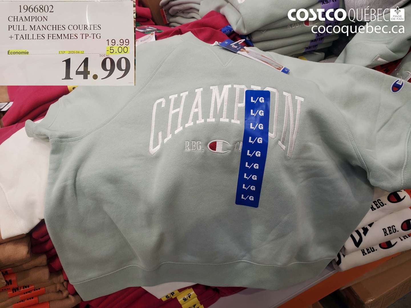 1966802 CHAMPION PULL MANCHES COURTES + TAILLES FEMMES TP-TG ($5.00 INSTANT SAVINGS EXPIRES ON 2026-04-12) $14.99