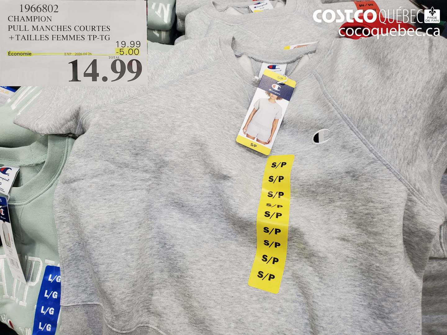 1966802 CHAMPION PULL MANCHES COURTES + TAILLES FEMMES TP-TG ($5.00 INSTANT SAVINGS EXPIRES ON 2026-04-26) $14.99