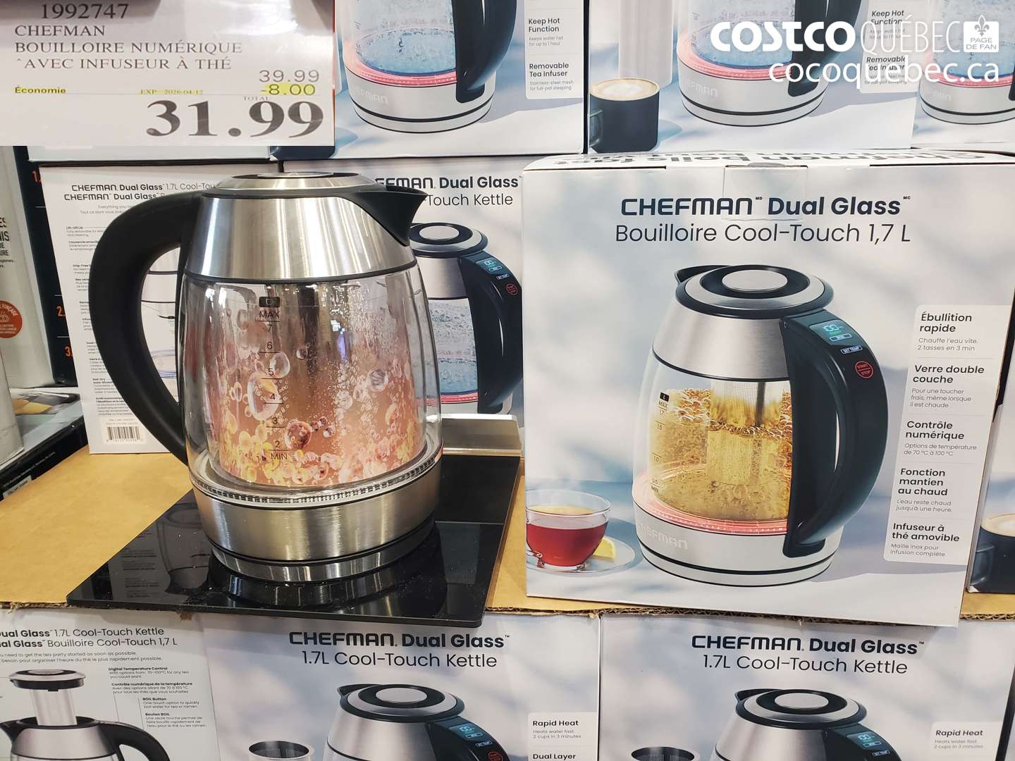 1992747 CHEFMAN BOUILLOIRE NUMÉRIQUE AVEC INFUSEUR À THÉ ($8.00 INSTANT SAVINGS EXPIRES ON 2026-04-12) $31.99