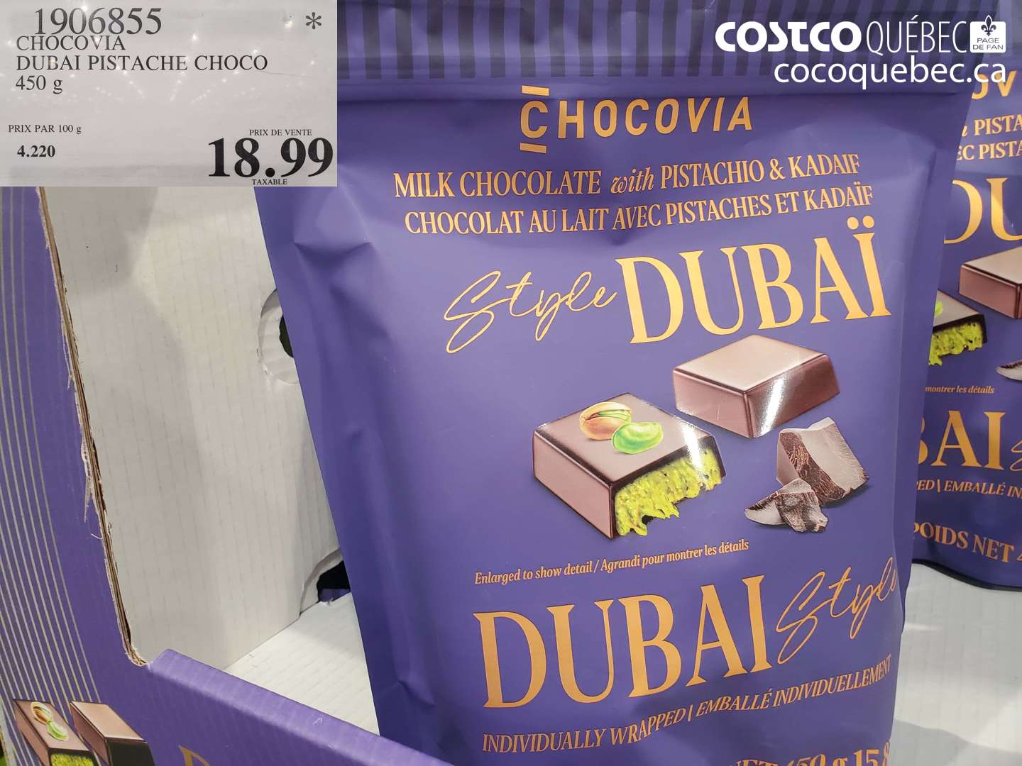 1906855 CHOCOVIA DUBAI PISTACHE CHOCO 450 G $18.99
