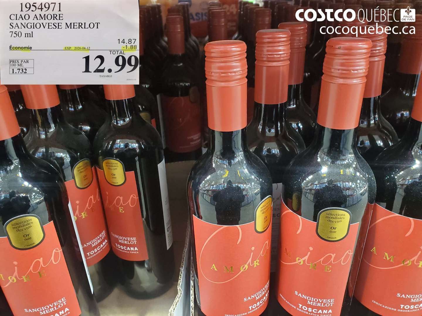 1954971 CIAO AMORE SANGIOVESE MERLOT 750 ML ($1.88 INSTANT SAVINGS EXPIRES ON 2026-04-12) $12.99