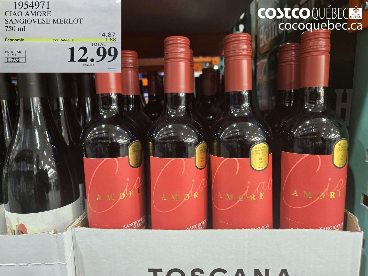 1954971 CIAO AMORE SANGIOVESE MERLOT 750 ML ($1.88 INSTANT SAVINGS EXPIRES ON 2026-04-12) $12.99