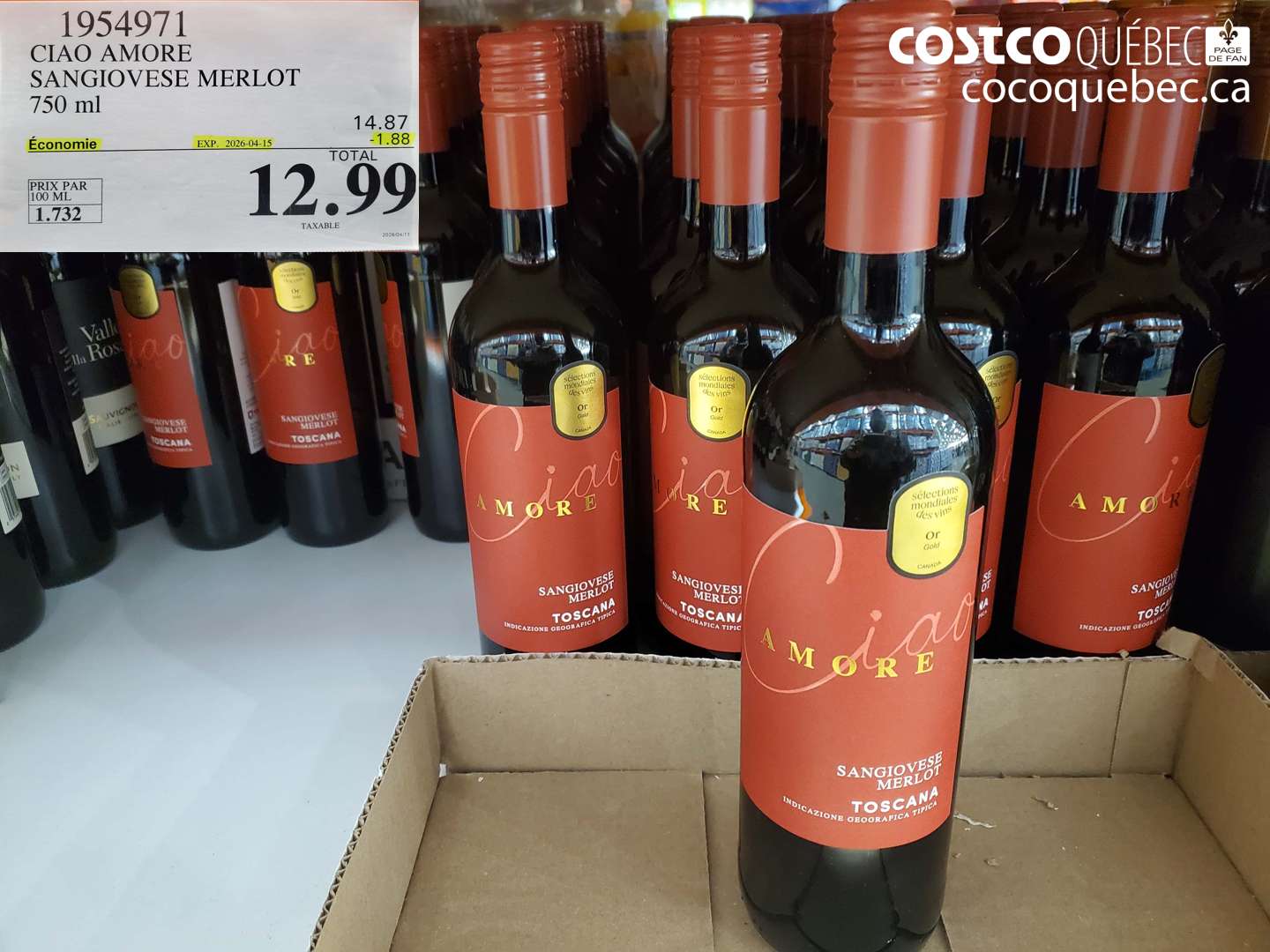 1954971 CIAO AMORE SANGIOVESE MERLOT 750 ML ($1.88 INSTANT SAVINGS EXPIRES ON 2026-04-15) $12.99