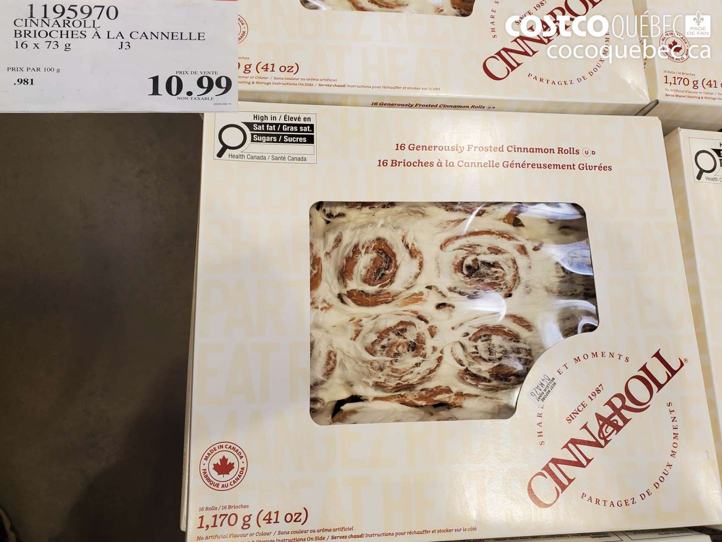 1195970 CINNAROL BRIOCHES À LA CANNELLE 16 X 73 G $10.99
