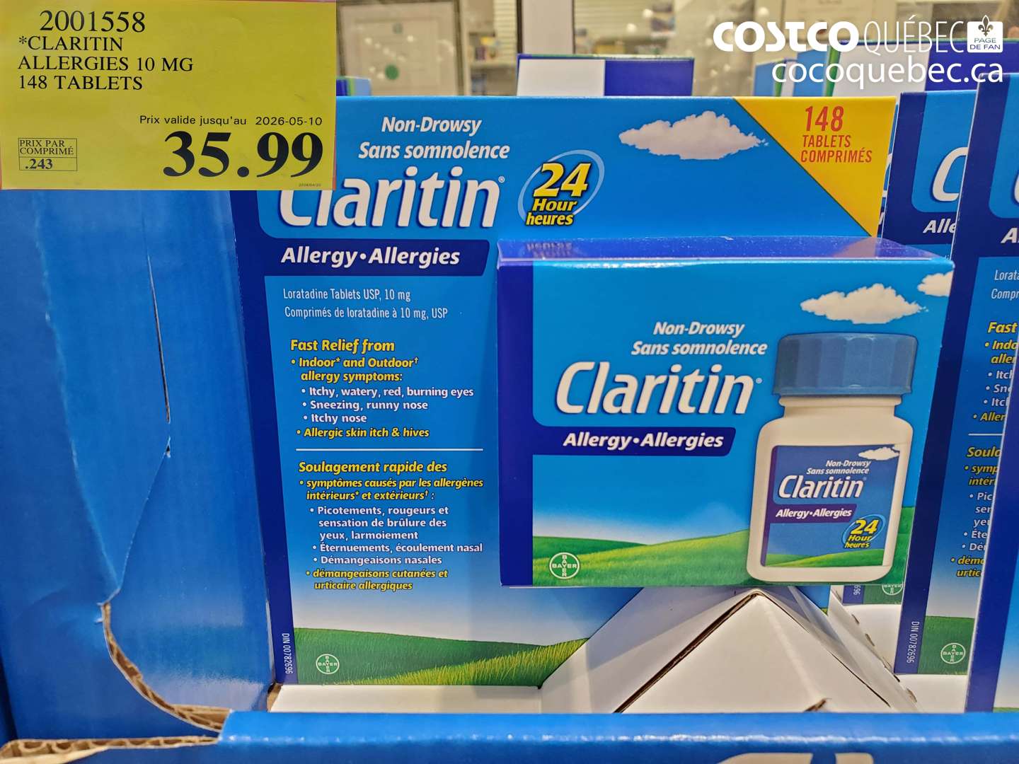 2001558 CLARITIN ALLERGIES 10 MG 148 TABLETS (EXPIRES ON 2026-05-10) $35.99