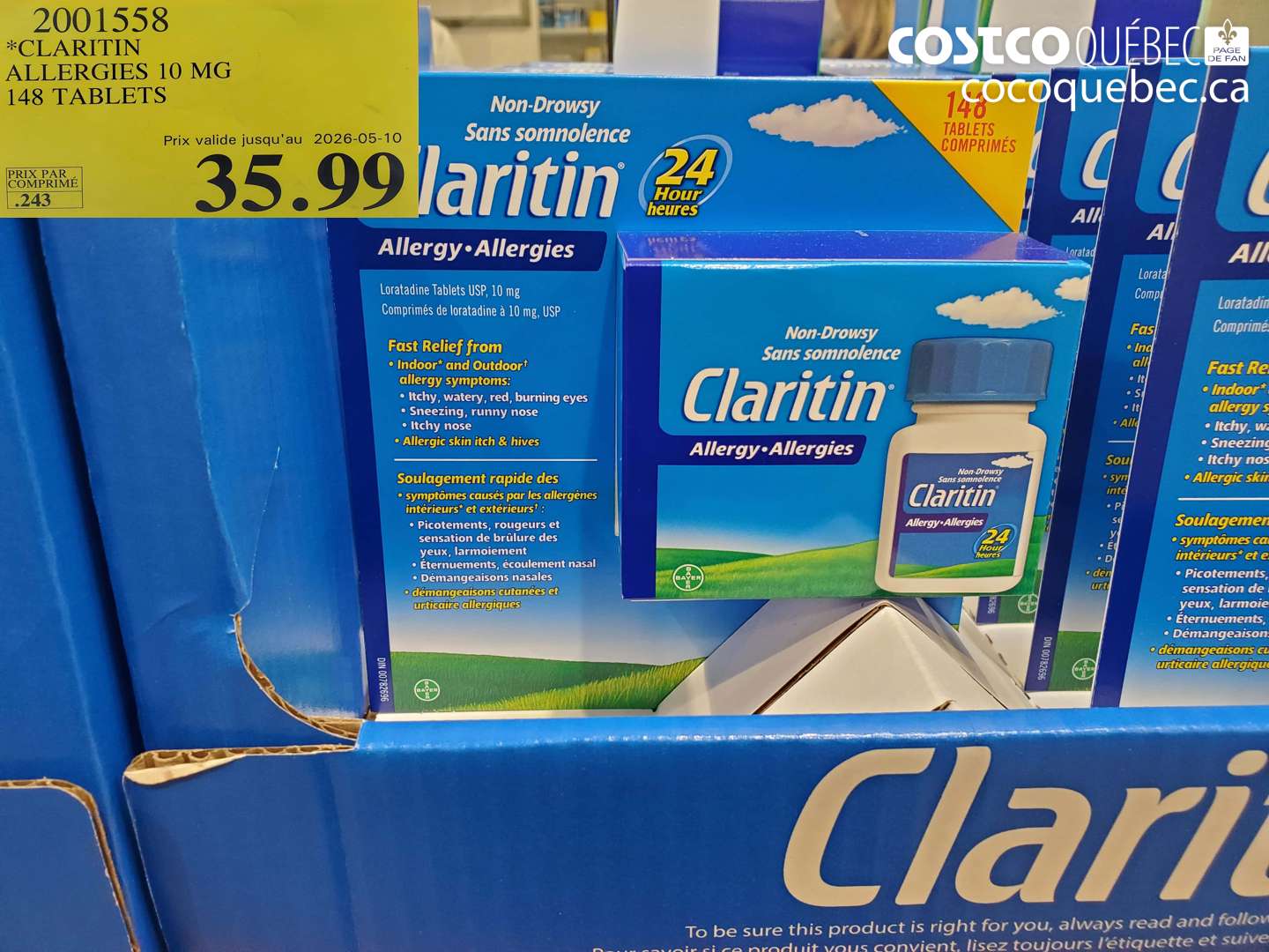 2001558 CLARITIN ALLERGIES 10 MG 148 TABLETS (EXPIRES ON 2026-05-10) $35.99