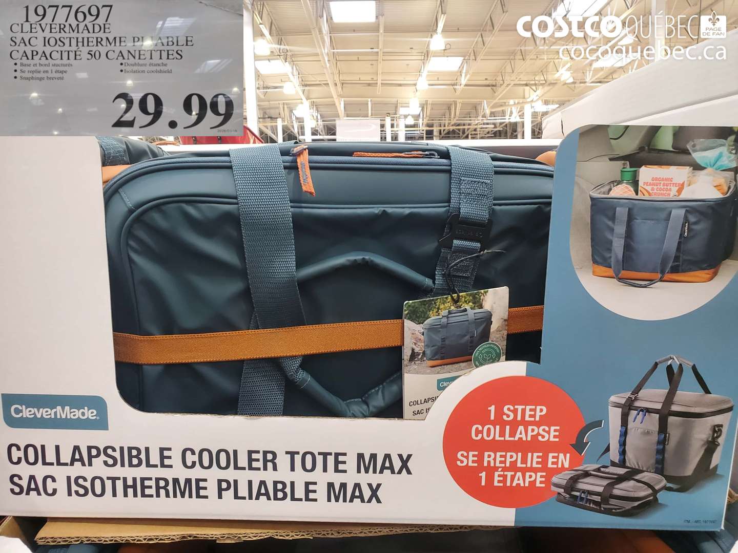 1977697 CLEVERMADE SAC ISOTHERME PLIABLE CAPACITE 50 CANETTES $29.99