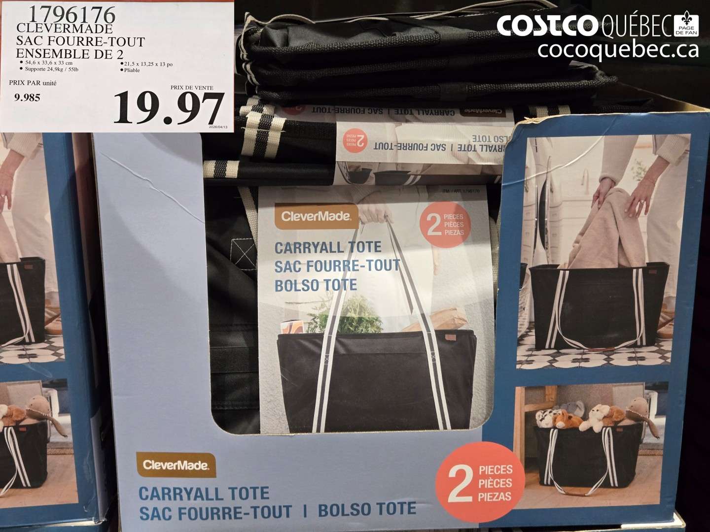 1796176 CLEVERMADE SAC FOURRE-TOUT ENSEMBLE DE 2 $19.97