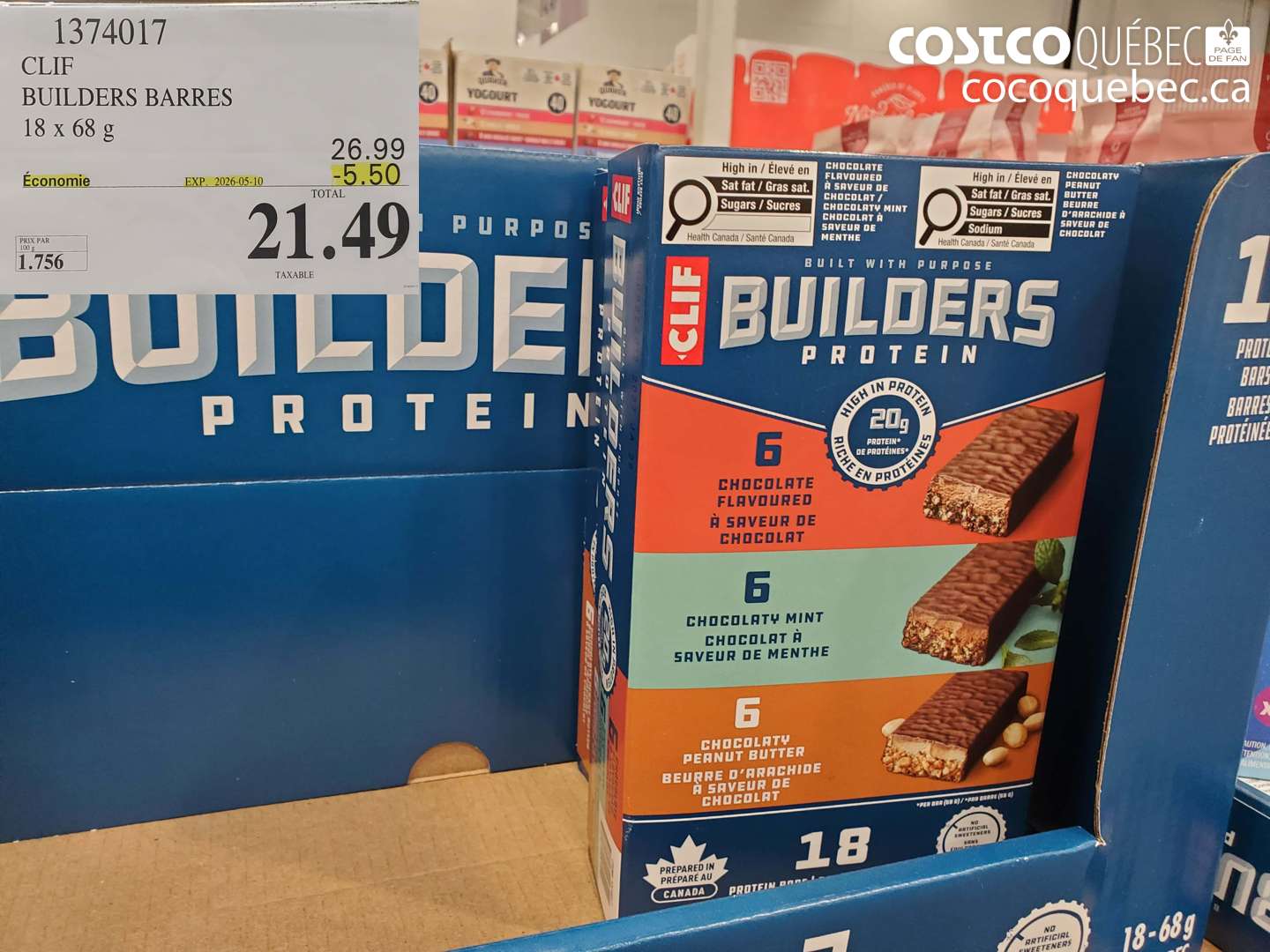 1374017 CLIF BUILDERS BARRES ($5.50 INSTANT SAVINGS EXPIRES ON 2026-05-10) $21.49